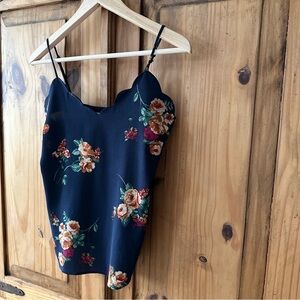 Monteau Los Angeles Dark Florals Navy Blue Spaghetti Strap Tank Camisole - Small